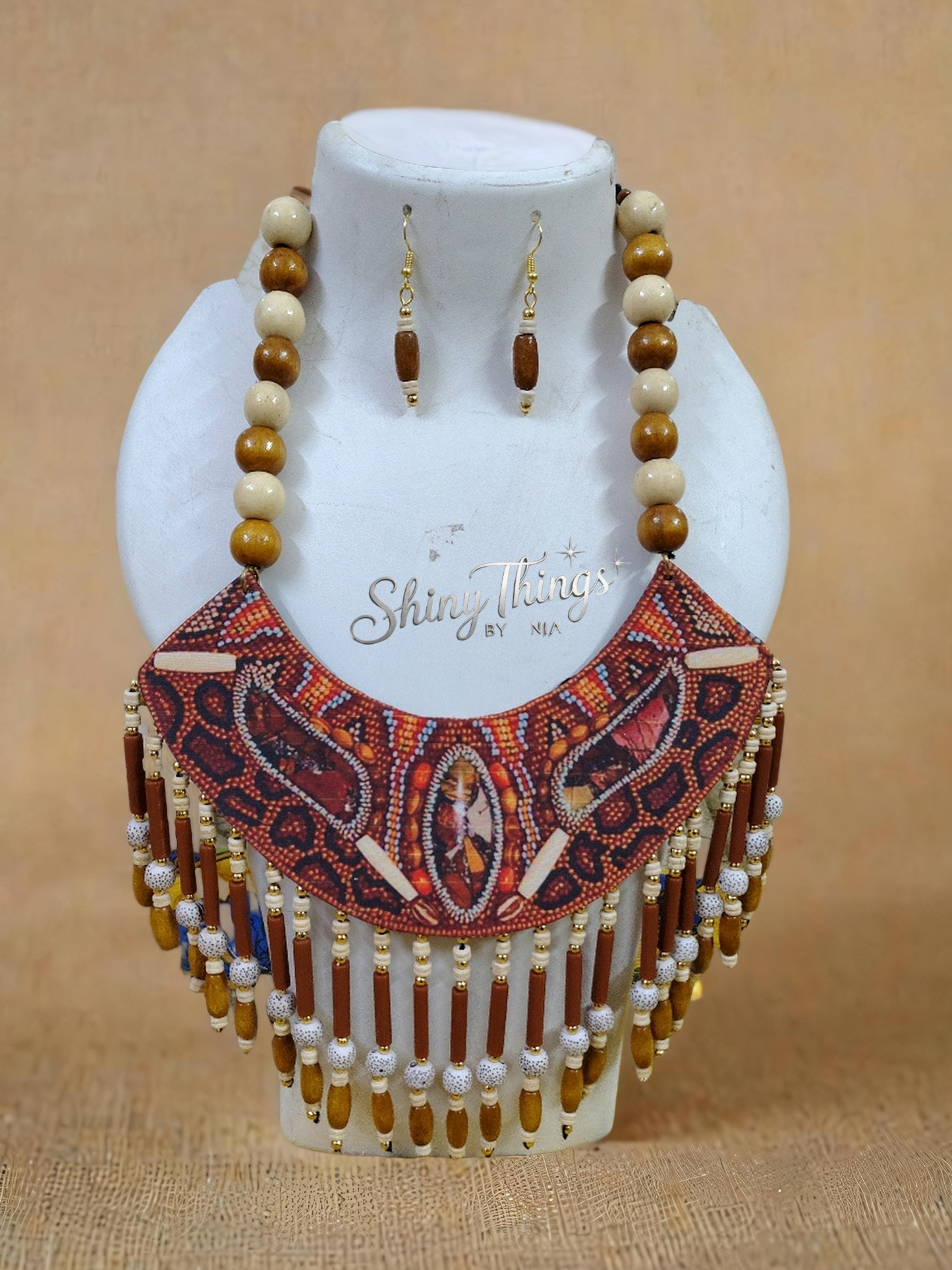 Tribal Wood & Shell Necklace Set